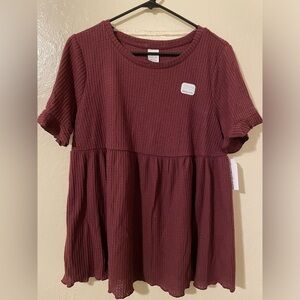 Maternity time and tru nwt babydoll top waffle knit burgundy